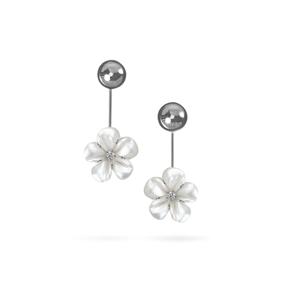 Mother of Pearl Kalachuchi Earring Lock Jacket, 15mm with White Diamond