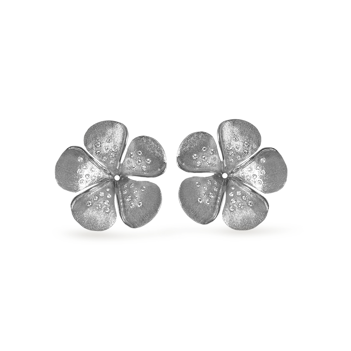Diamond Speckled Kalachuchi Earring Jacket, Medium, Satin Finish (available in yellow, white, and rose gold)