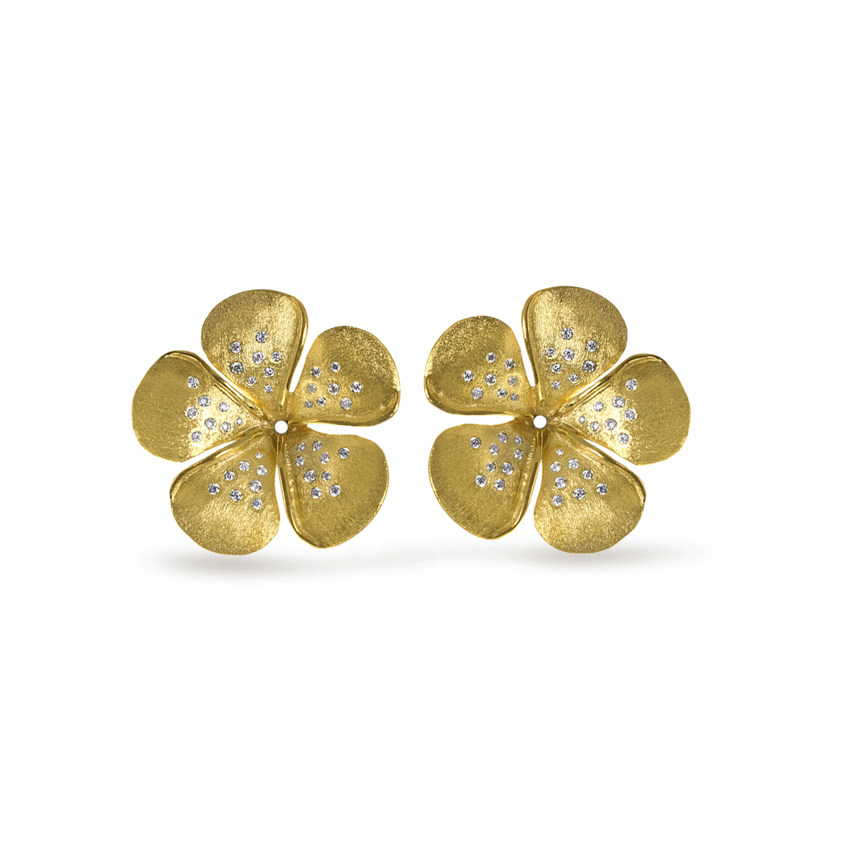 Diamond Speckled Kalachuchi Earring Jacket, Medium, Satin Finish (available in yellow, white, and rose gold)