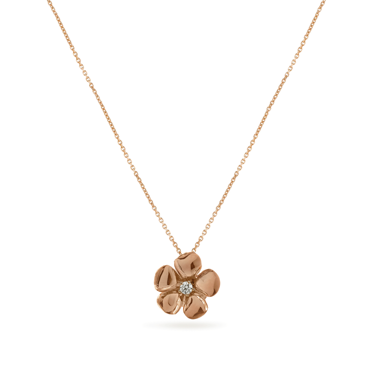 Diamond Kalachuchi Necklace with Chain, Small, Shiny Finish