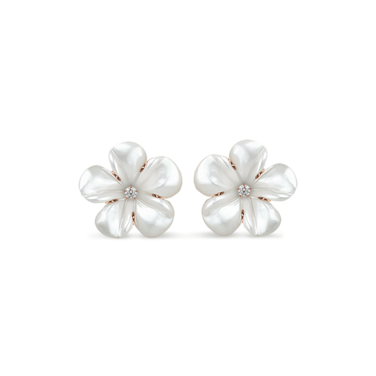 Mother of Pearl Kalachuchi Earring, Medium, with Diamond (available in yellow, white, and rose gold)