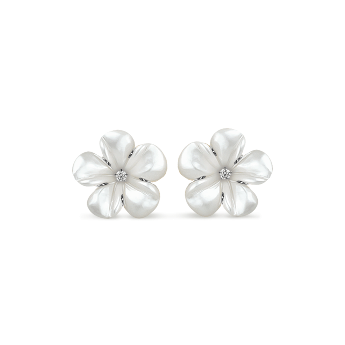 Mother of Pearl Kalachuchi Earring, Medium, with Diamond (available in yellow, white, and rose gold)