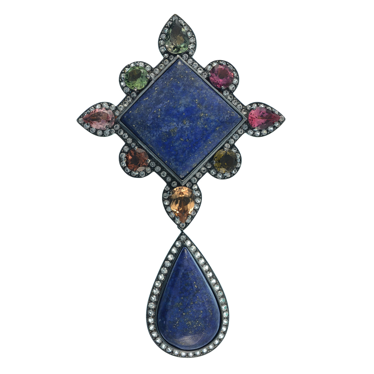 Lapis Lazuli, Tourmaline and Sapphire Pin/Pendant