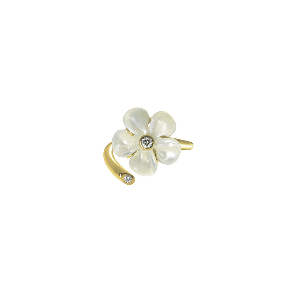 Mother of Pearl Kalachuchi Ring Gap Style, Small, with Diamond (available in yellow, white, and rose gold)