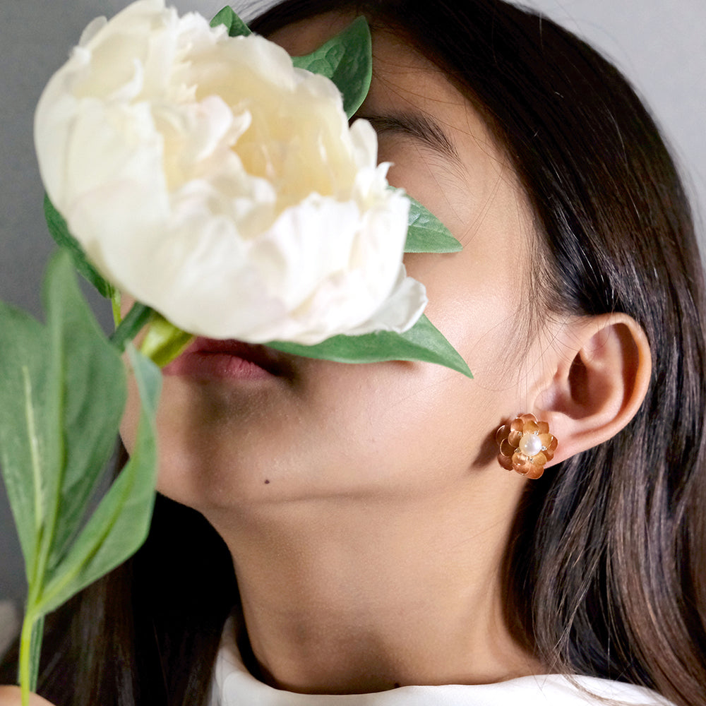 Lotus Earrings in Rose Gold and Black Silver, Small
