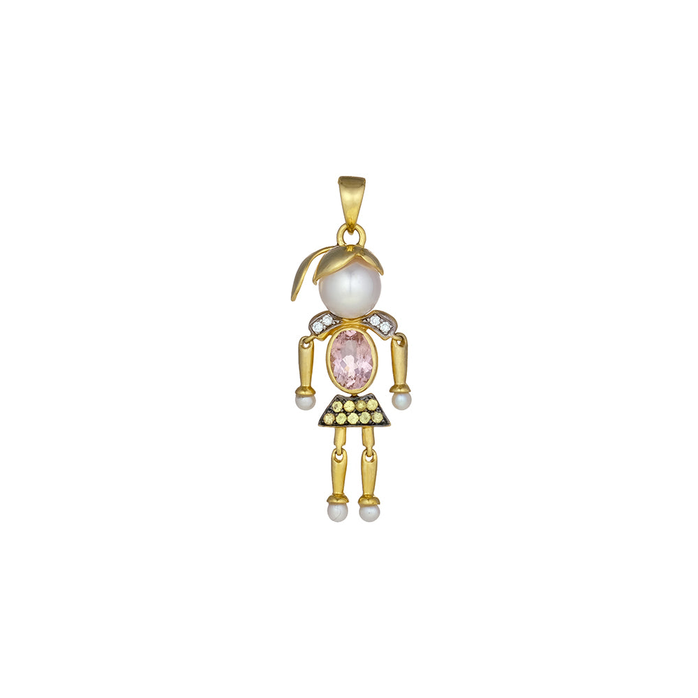 Mini-me Girl Pendant with Thin One Sided Hair