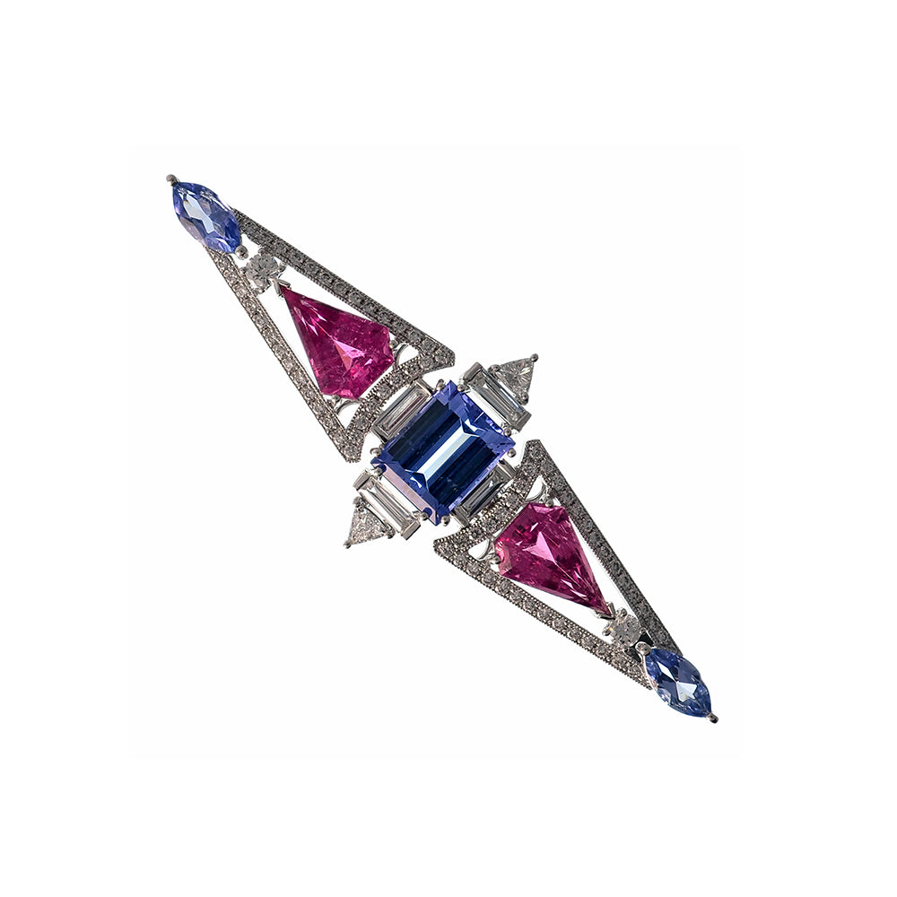 Tanzanite, Rubellite, and Diamond Brooch/Pendant