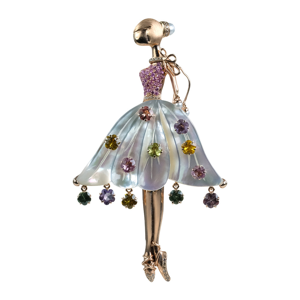Ballerine with Carved Mother of Pearl and Multicolored Sapphires