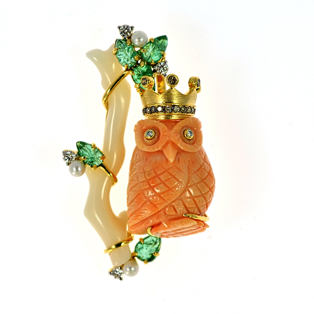 Owl Coral Momo Pin/Pendant