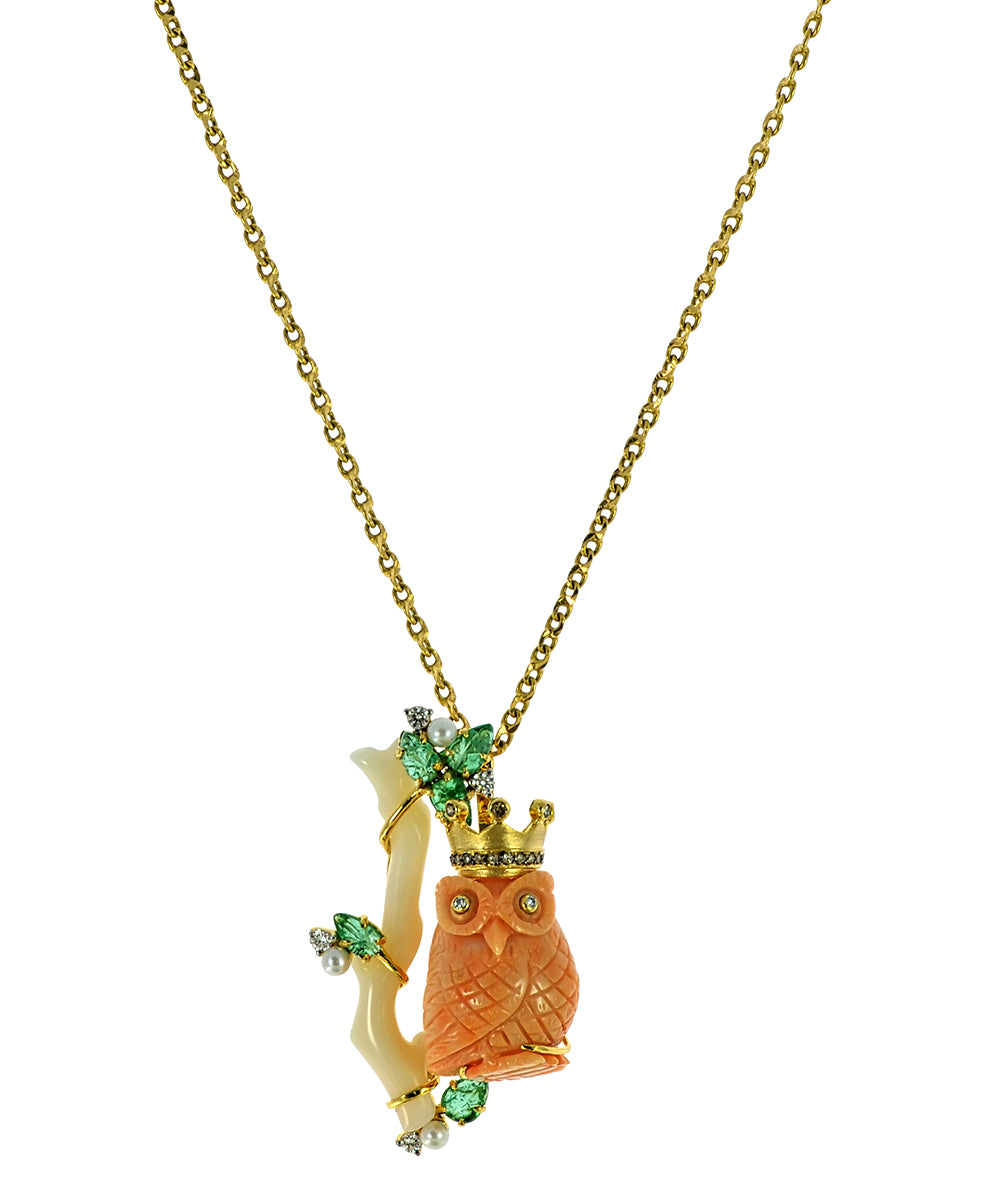 Owl Coral Momo Pin/Pendant
