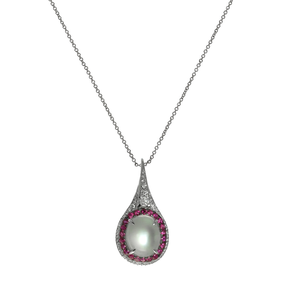 Moonstone, Ruby and Diamond Pendant