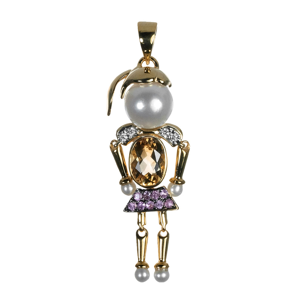 Mini-me Girl Pendant with Thin One Sided Hair