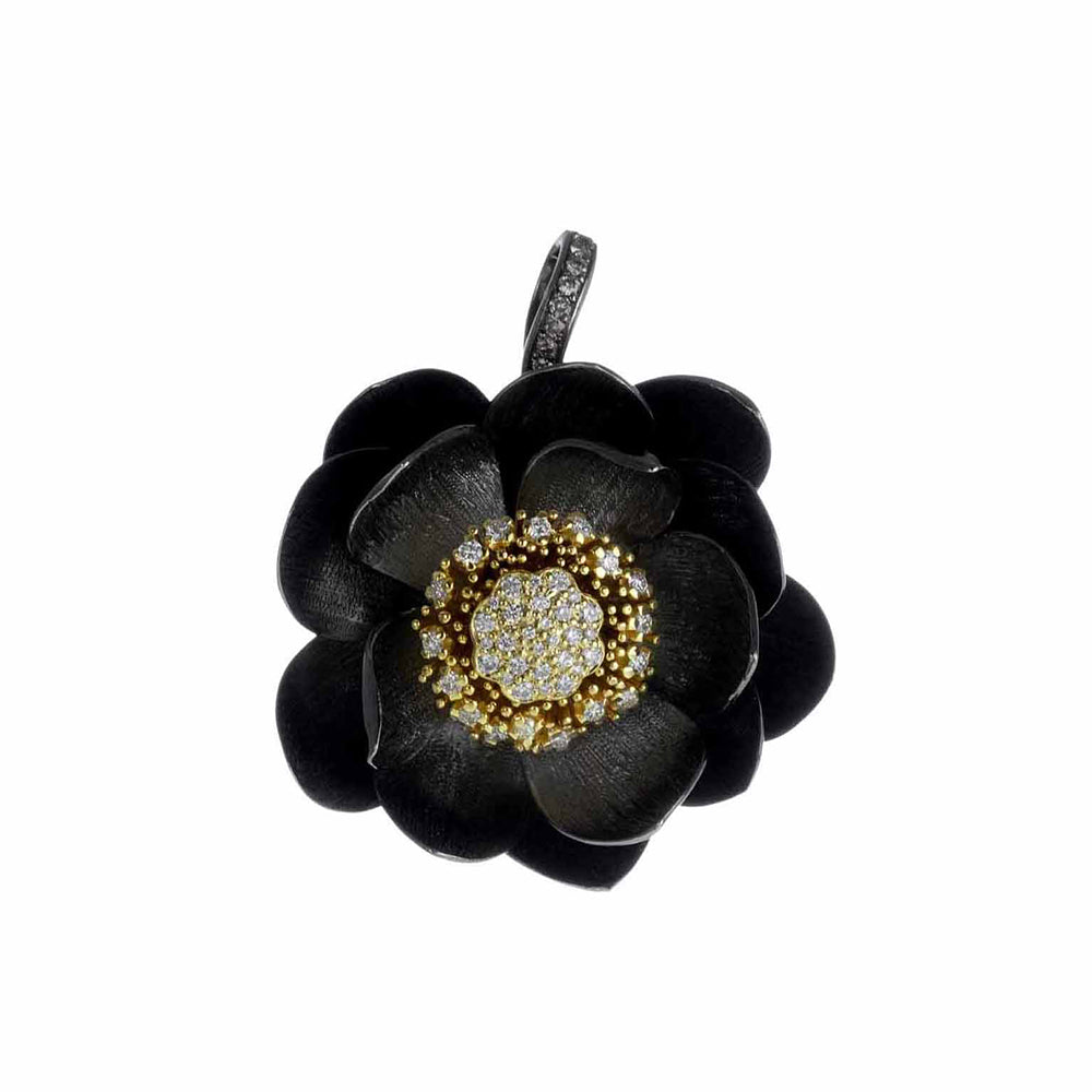 Lotus Pendant in Yellow Gold and Black Silver, Large