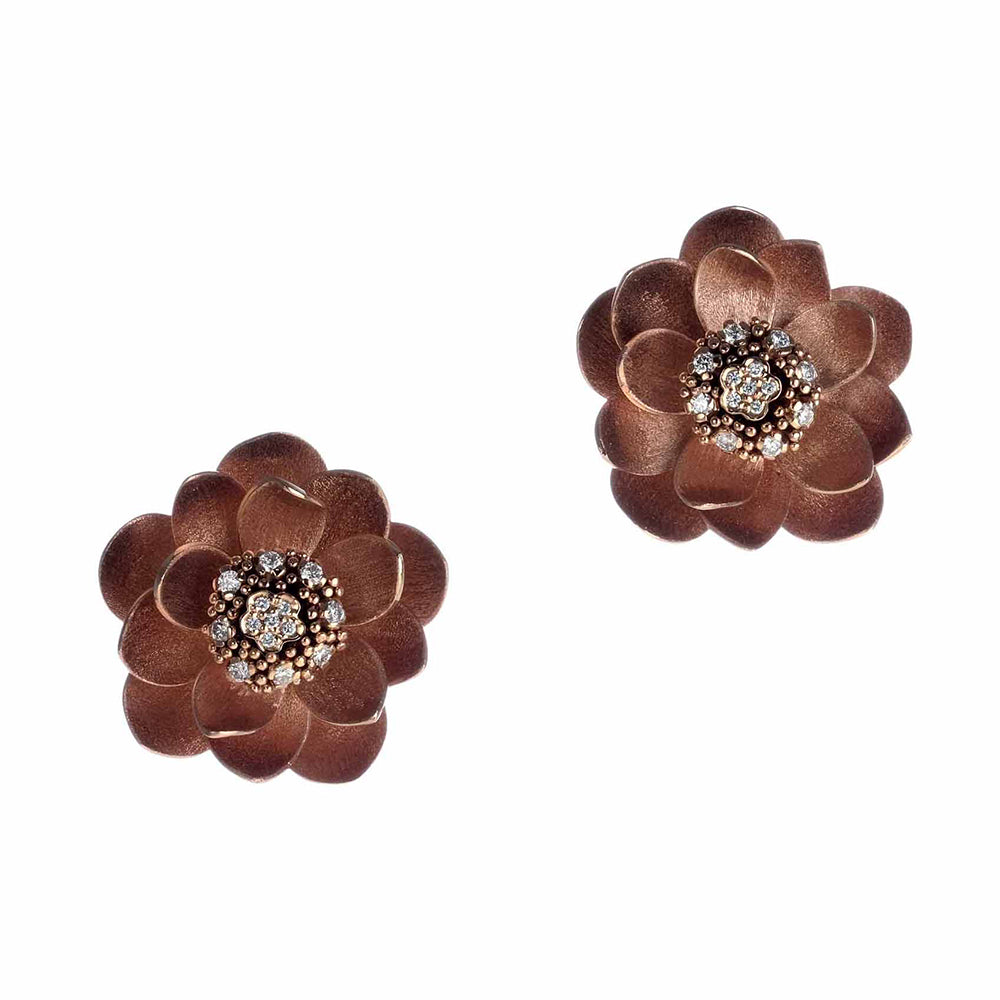 Lotus Earrings in Rose Gold and Black Silver, Small