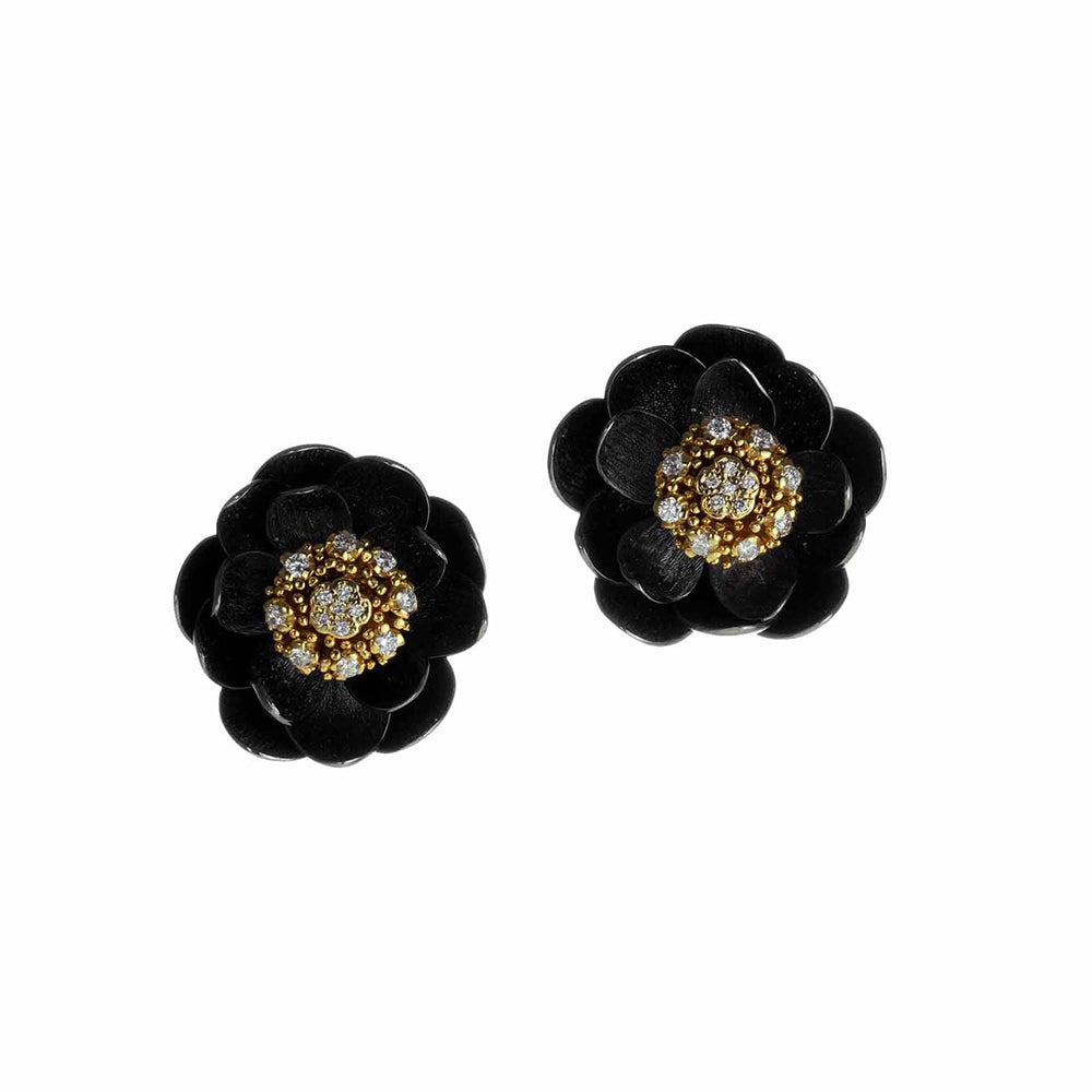 Lotus Earrings in Yellow or Rose Gold and Black Silver, Small
