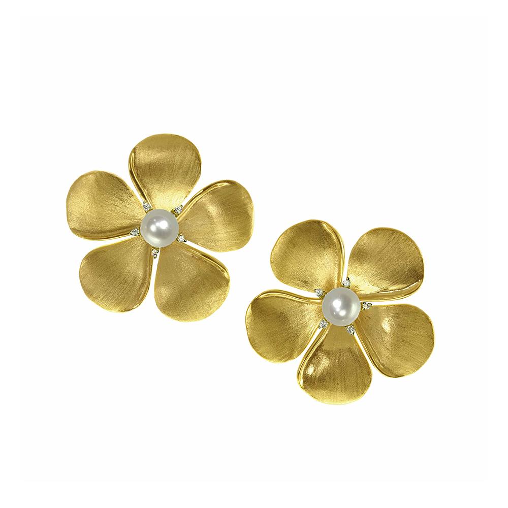 Kalachuchi Earring Jacket, Medium, Satin Finish (available in yellow, white, and rose gold)