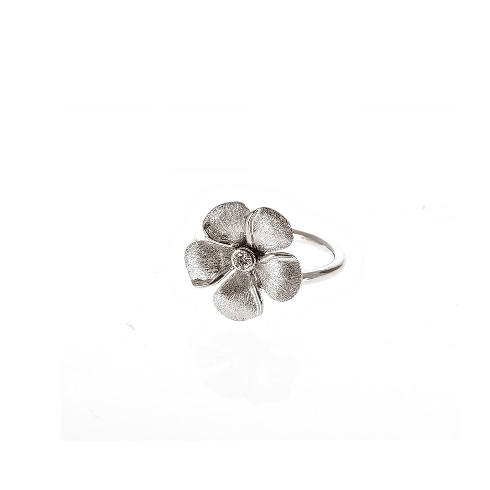 Diamond Kalachuchi Ring, Small, Satin and Shiny Finish (available in yellow, white, and rose gold)