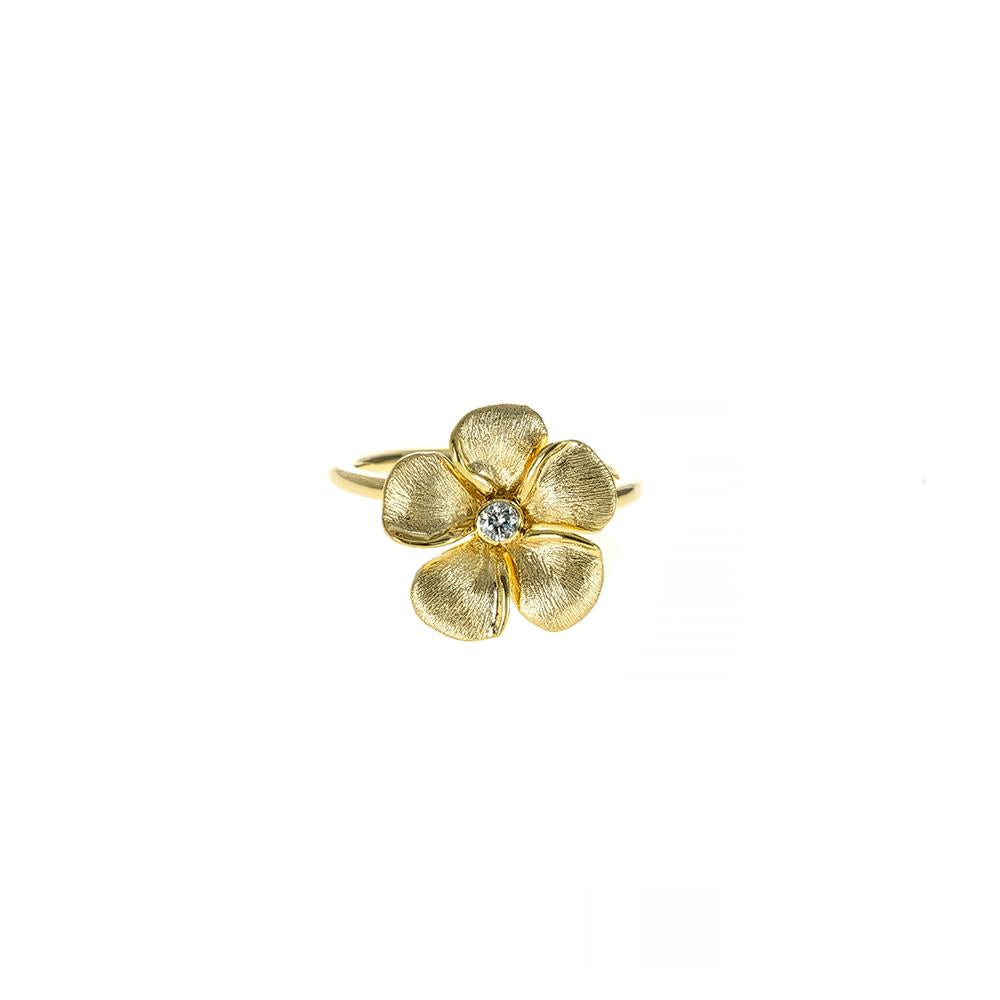 Diamond Kalachuchi Ring, Small, Satin and Shiny Finish (available in yellow, white, and rose gold)