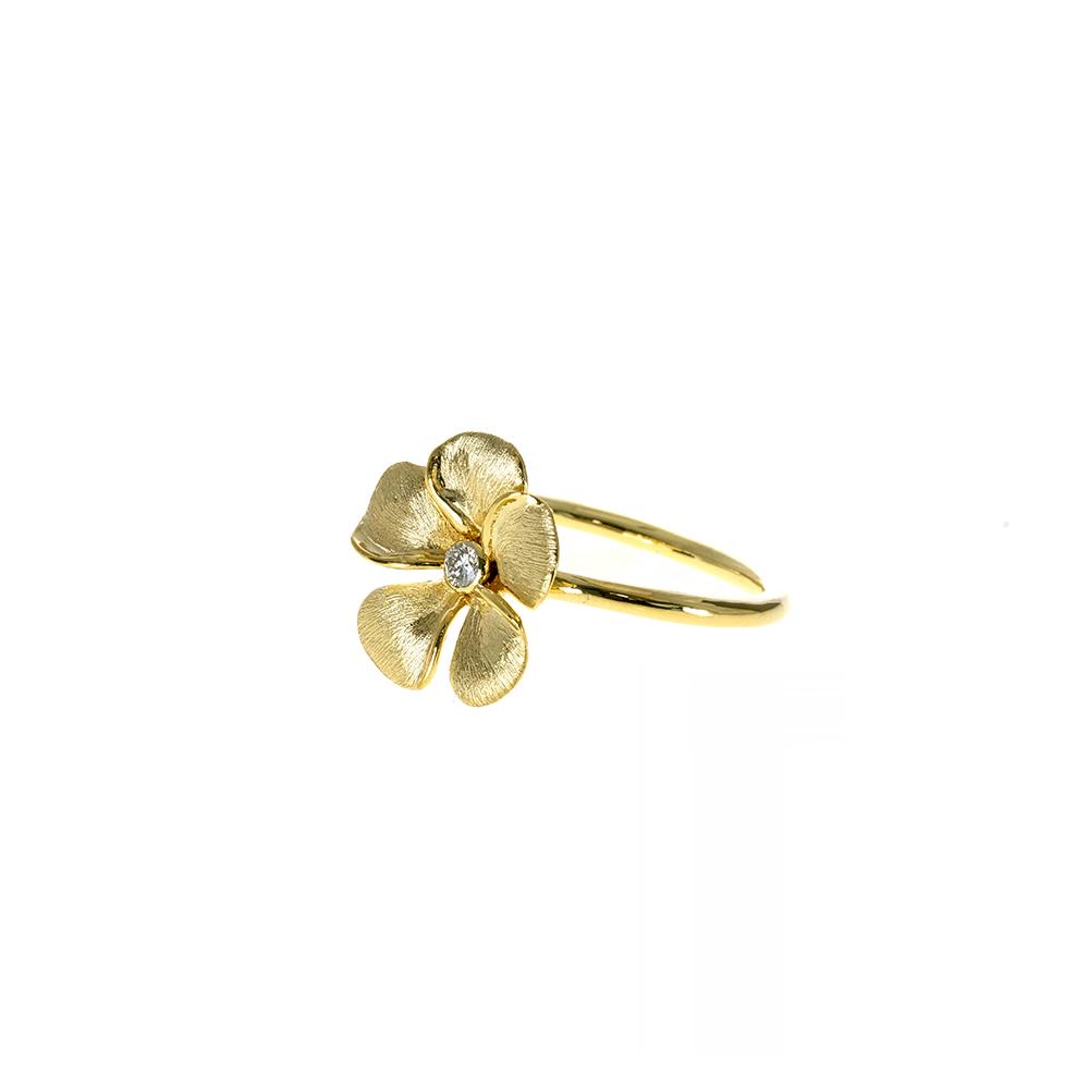 Diamond Kalachuchi Ring, Small, Satin and Shiny Finish (available in yellow, white, and rose gold)