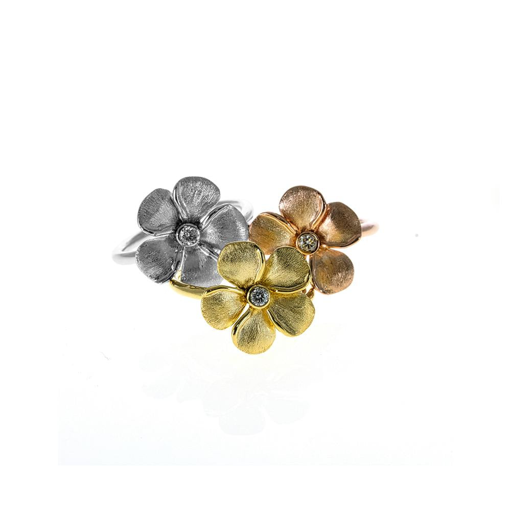 Diamond Kalachuchi Ring, Small, Satin and Shiny Finish (available in yellow, white, and rose gold)