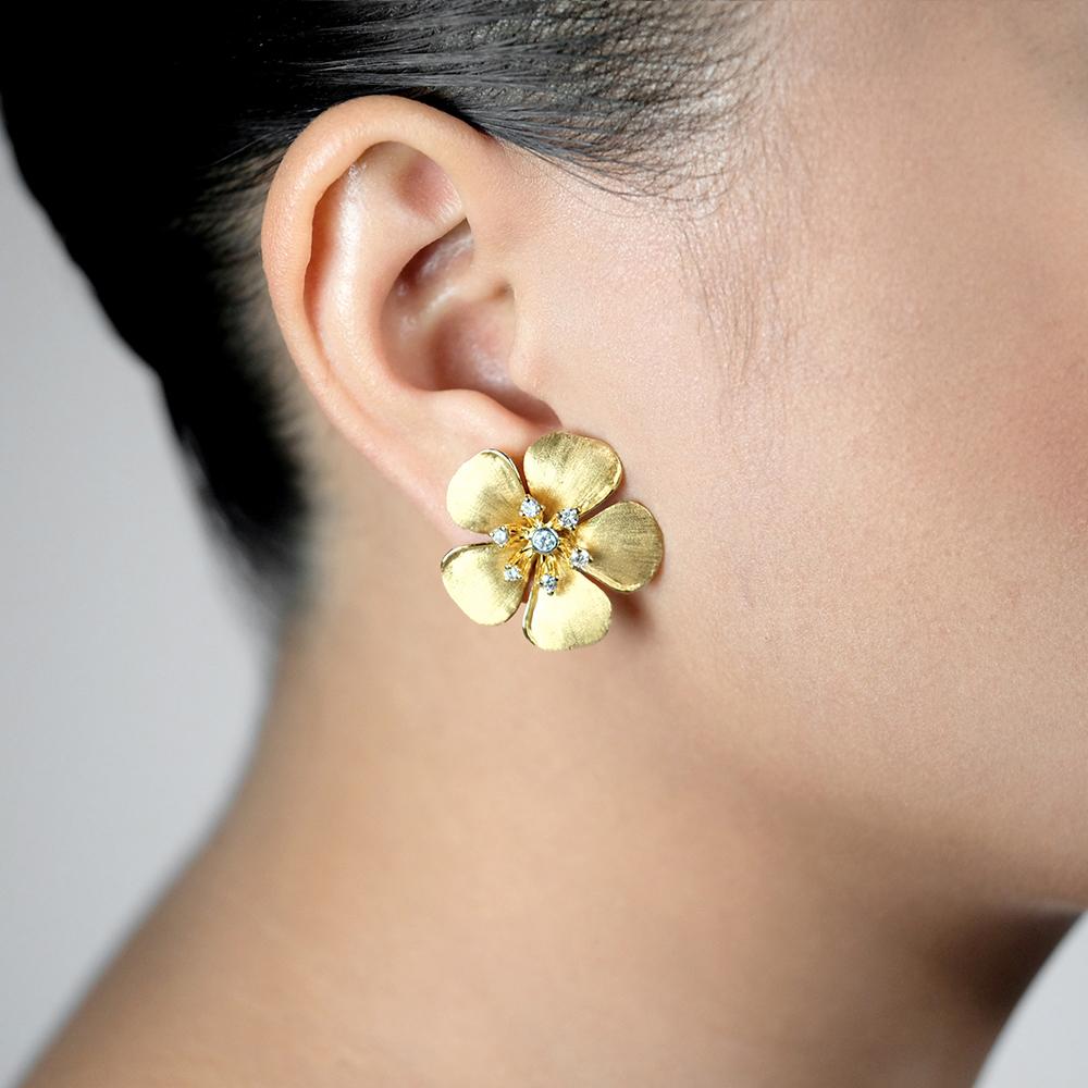 Kalachuchi Earring Jacket, Medium, Satin Finish (available in yellow, white, and rose gold)