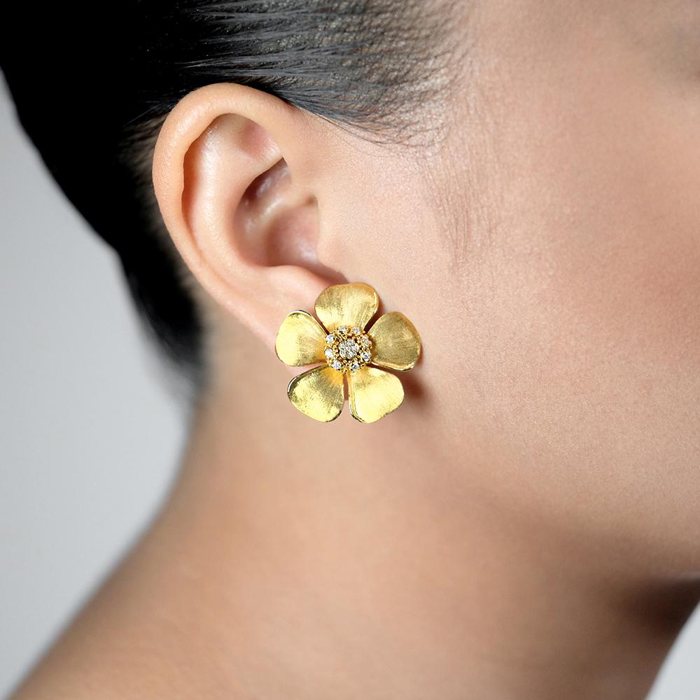 Kalachuchi Earring Jacket, Medium, Satin Finish (available in yellow, white, and rose gold)