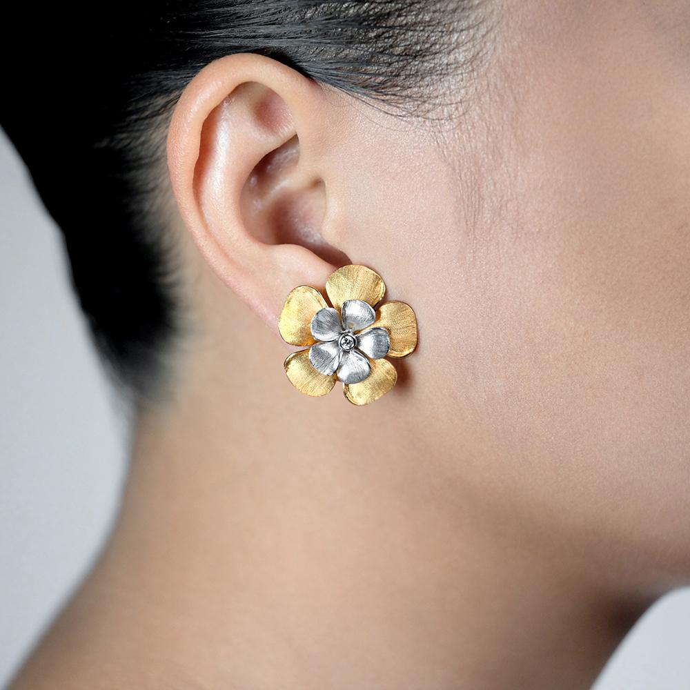 Kalachuchi Earring Jacket, Medium, Satin Finish (available in yellow, white, and rose gold)
