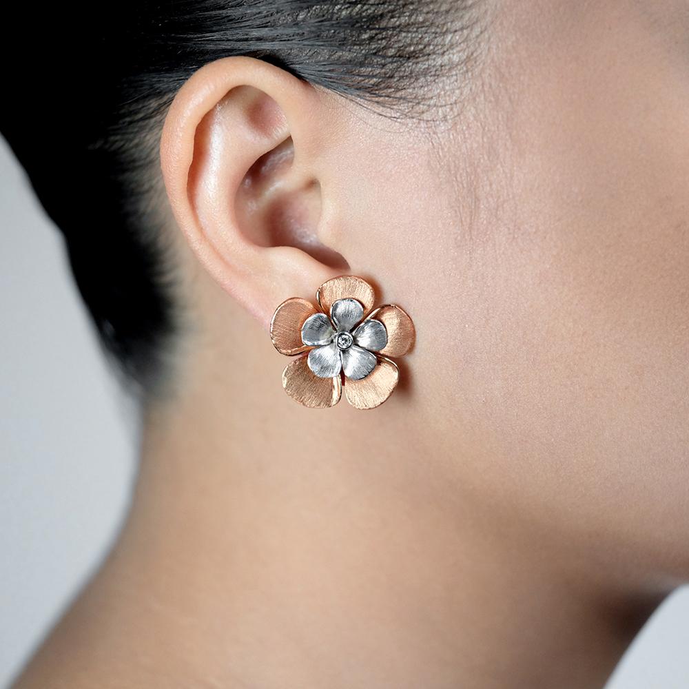 Diamond Kalachuchi Earring, Small, Satin Finish (available in yellow, white, and rose gold)