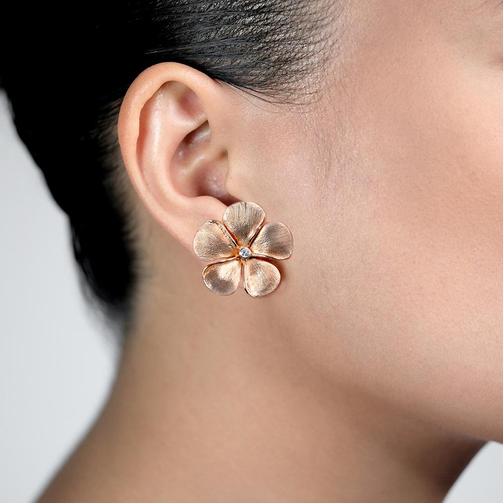 Diamond Kalachuchi Earring, Medium, Satin Finish (available in yellow, white, and rose gold)