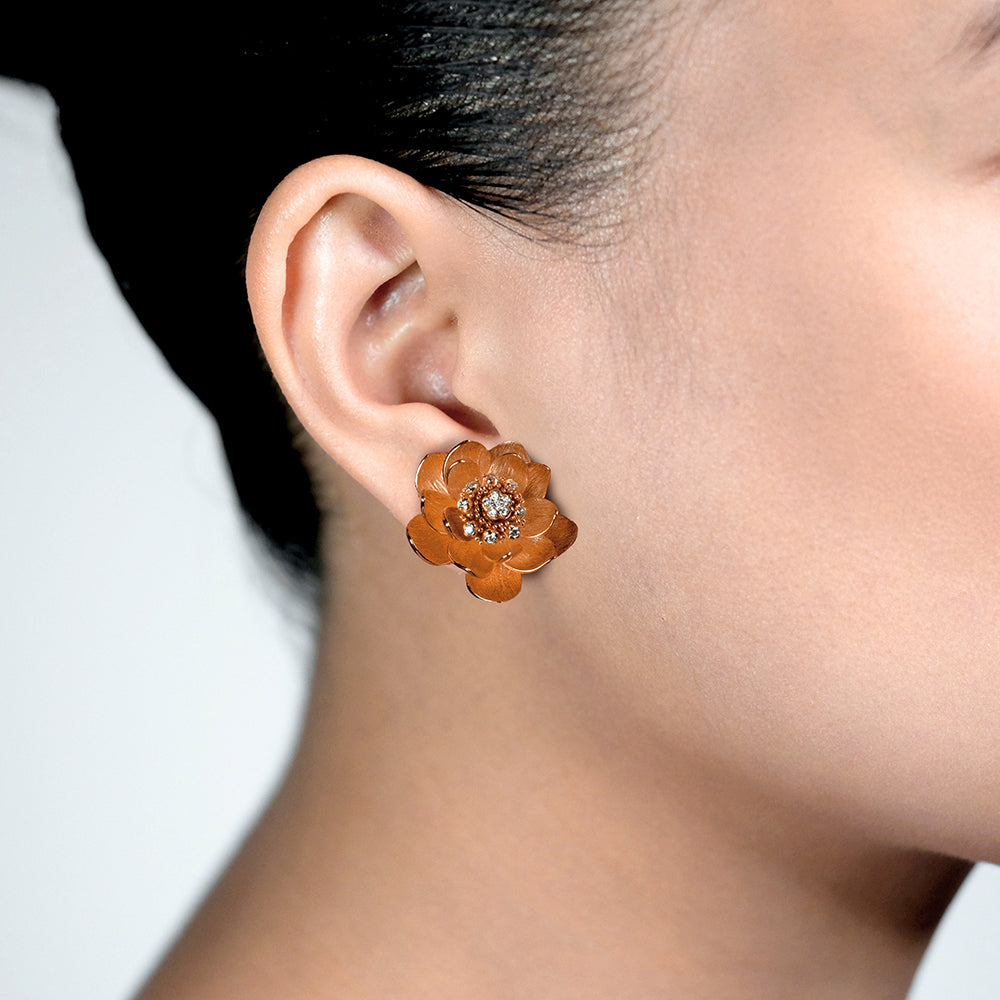 Lotus Earrings in Rose Gold and Black Silver, Small