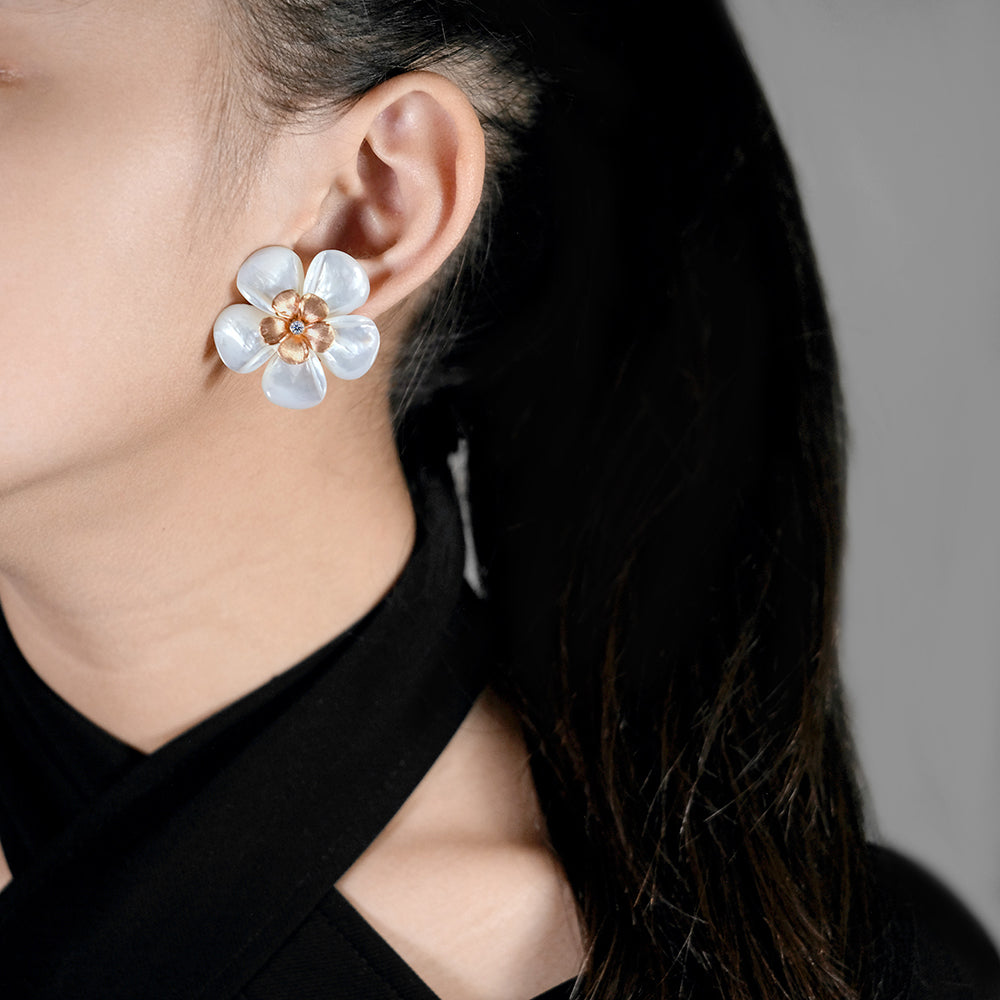 Diamond Kalachuchi Earring, 15mm Satin Finish