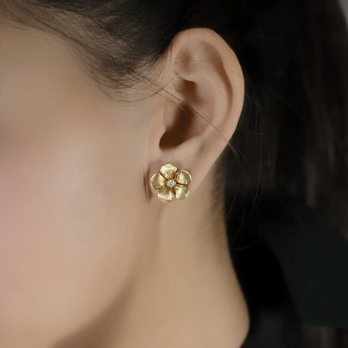 Diamond Kalachuchi Earring, 15mm Satin Finish