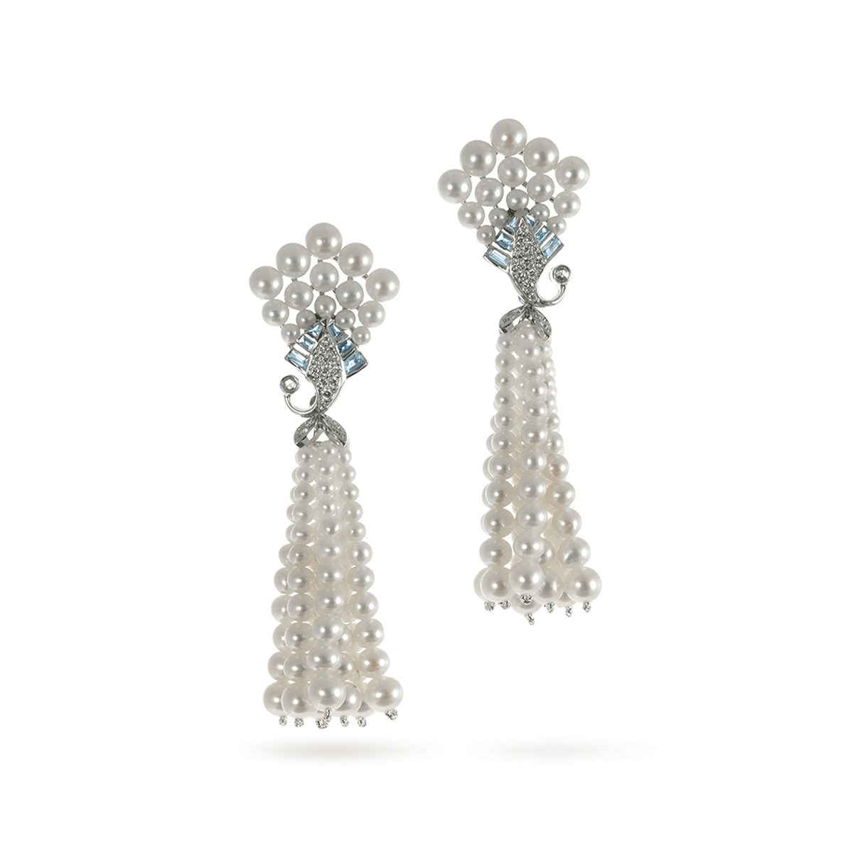 Pearls, Aquamarine and Diamond Earrings