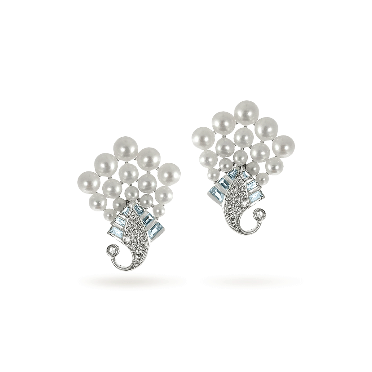 Pearls, Aquamarine and Diamond Earrings