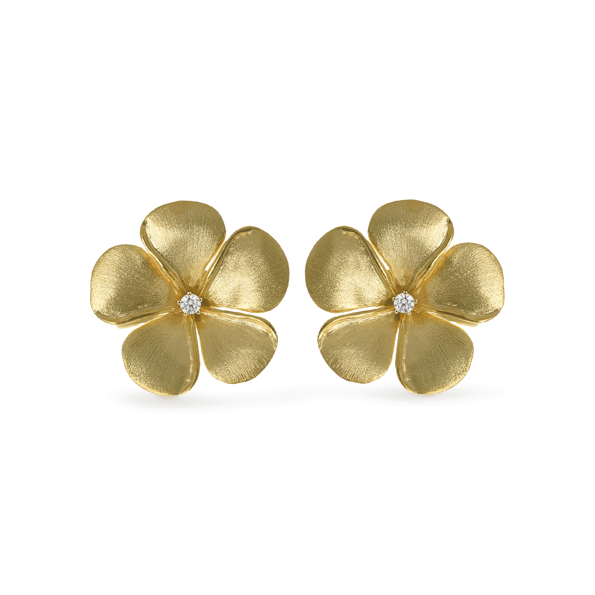 Diamond Kalachuchi Earring, Medium, Satin Finish (available in yellow, white, and rose gold)