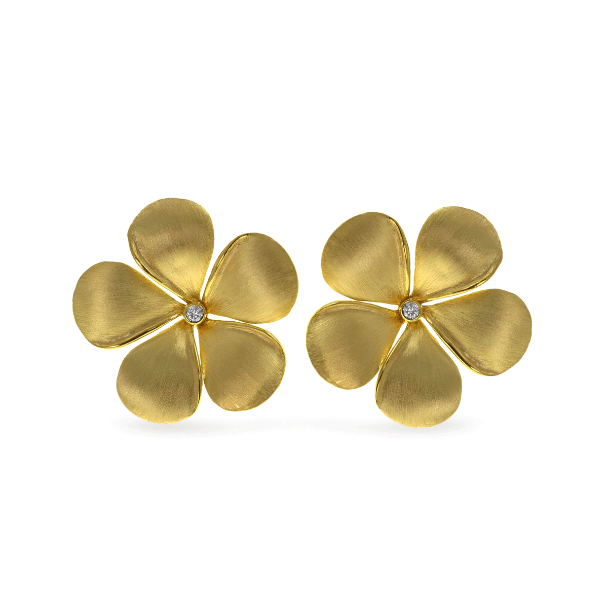 Diamond Kalachuchi Earring, Large, Satin Finish (available in yellow, white, and rose gold)