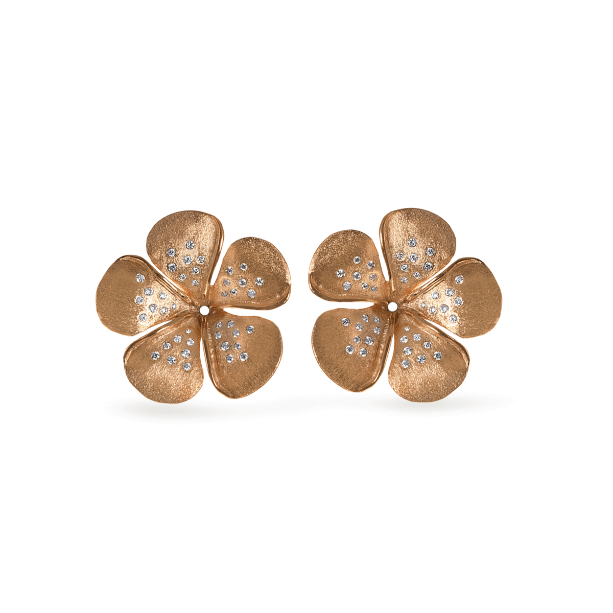 Diamond Speckled Kalachuchi Earring Jacket, Medium, Satin Finish (available in yellow, white, and rose gold)