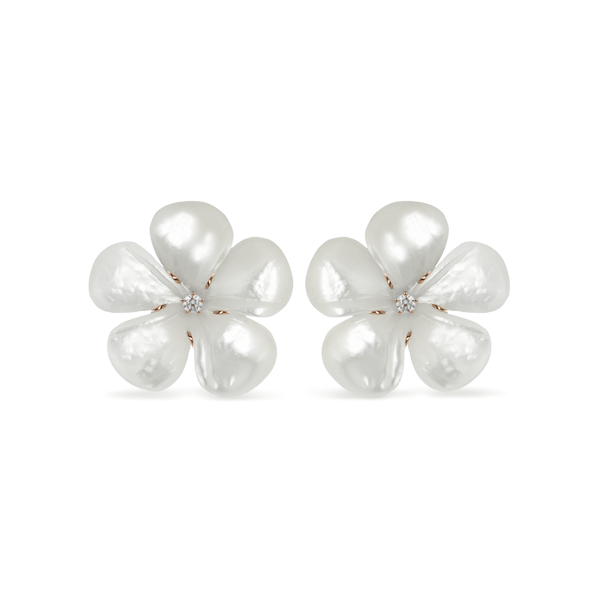 Mother of Pearl Kalachuchi Earring, Large, with Diamond (available in yellow, white, and rose gold)