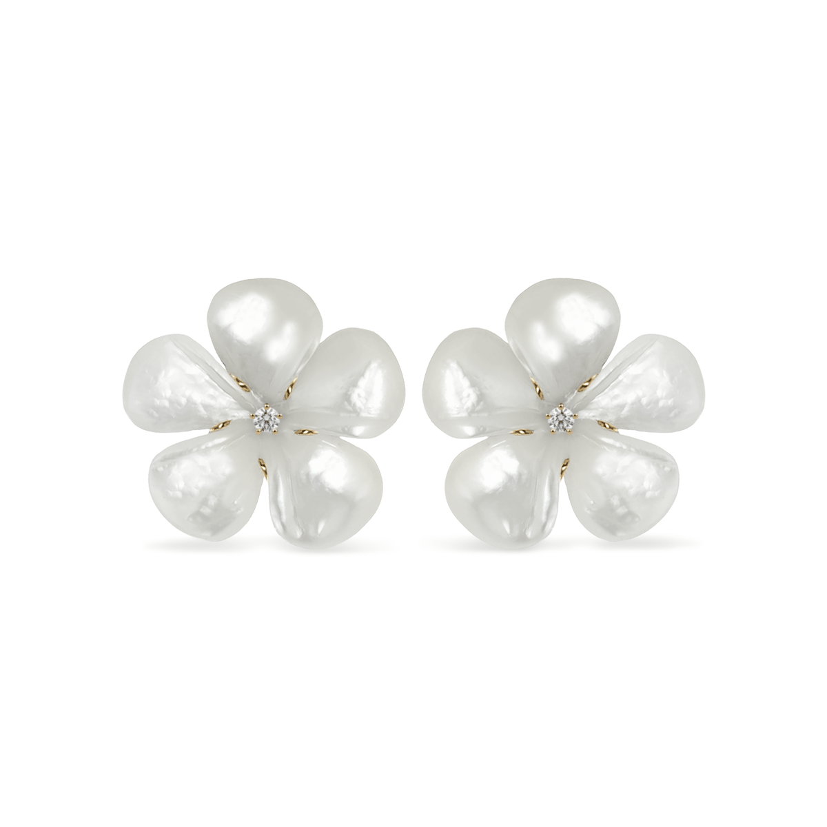 Mother of Pearl Kalachuchi Earring, Large, with Diamond (available in yellow, white, and rose gold)