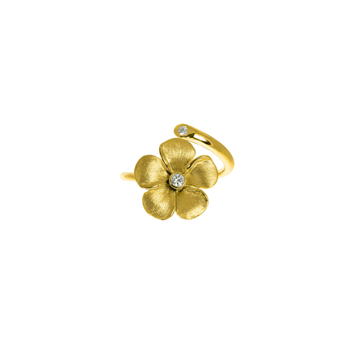 Diamond Kalachuchi Ring, Gap Style, Small, Satin and Shiny Finish (available in yellow, white, and rose gold)