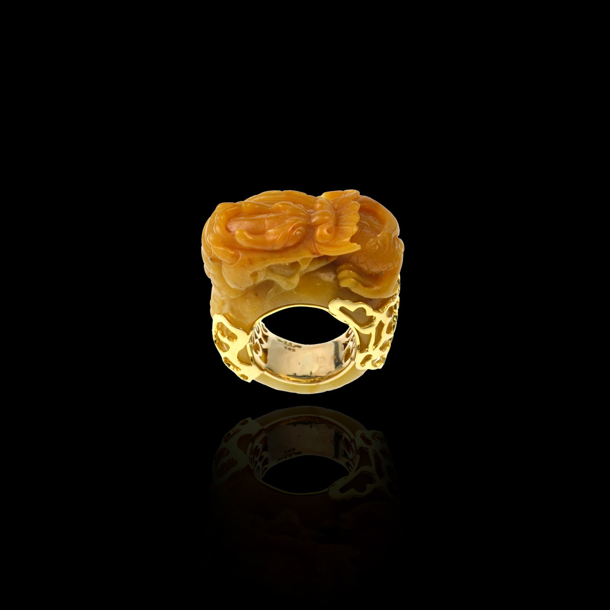 Carved Yellow Jade Ring