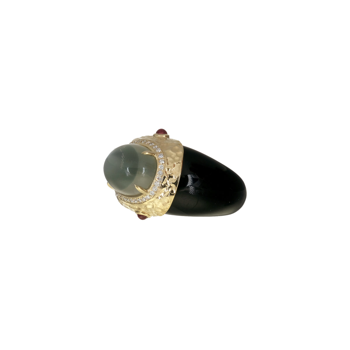 Black Onyx Ring with Green Moonstone