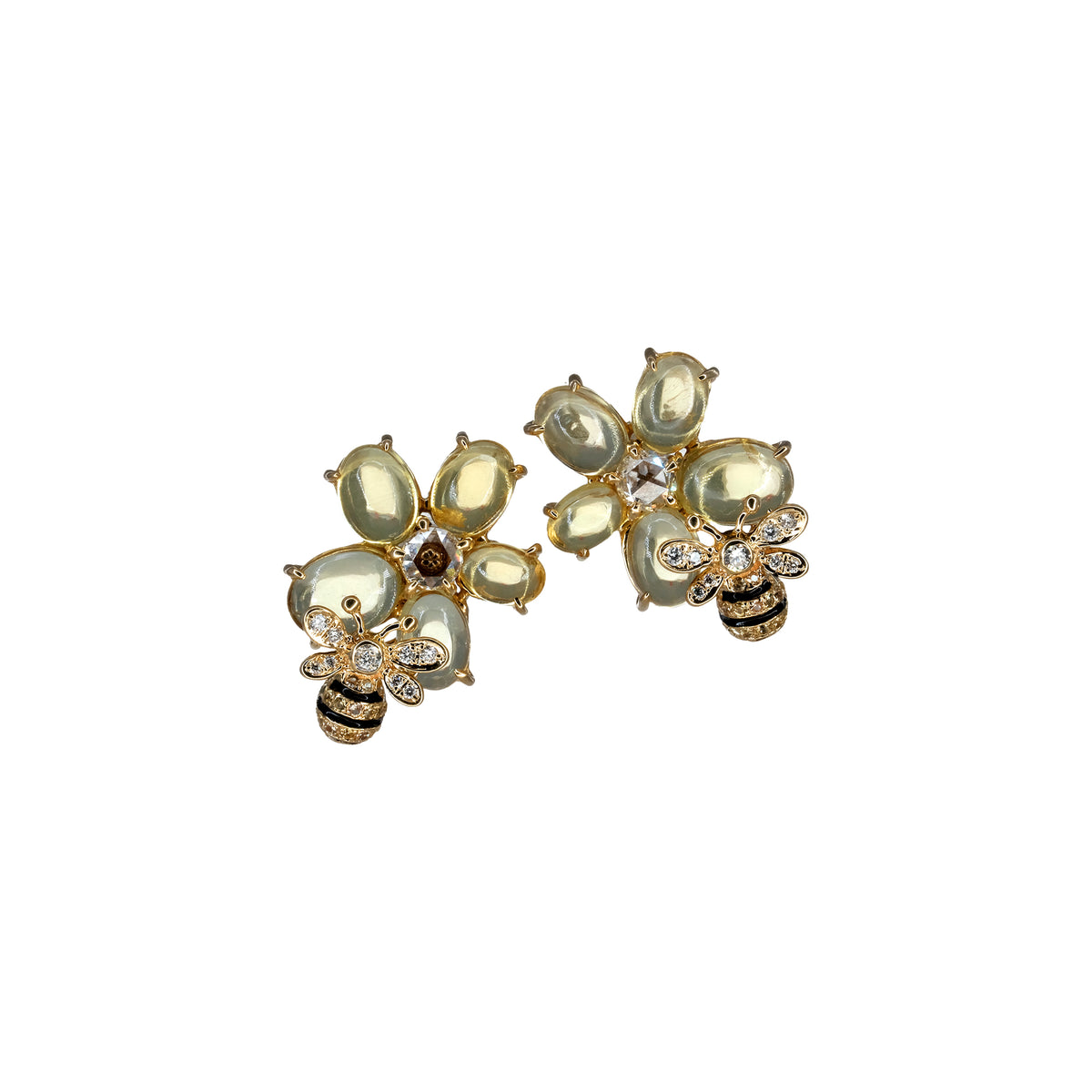 Yellow Beryl Earrings with Bee