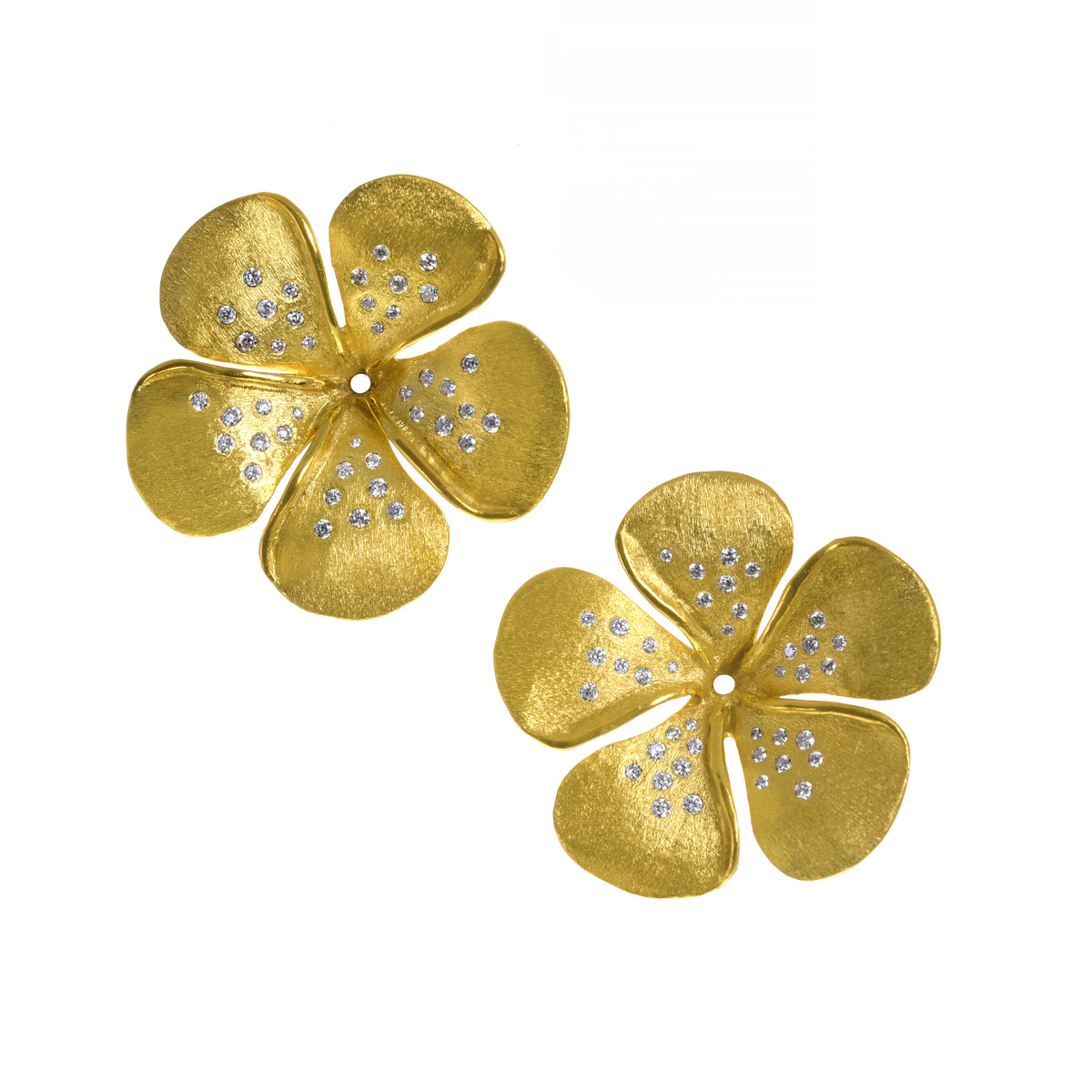 Diamond Speckled Kalachuchi Earring Jacket, Medium, Satin Finish (available in yellow, white, and rose gold)