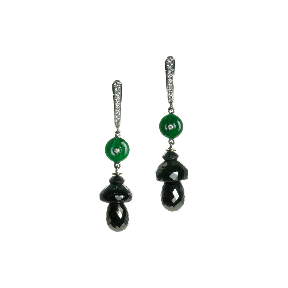 Jade and Black Diamond Briolette Earrings