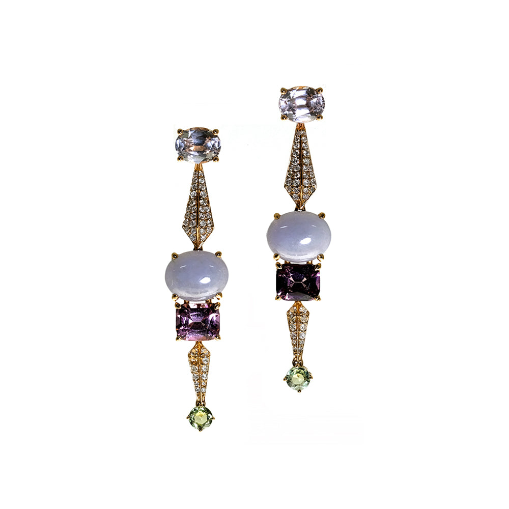 Lavender Jade, Spinel and Diamond Earrings