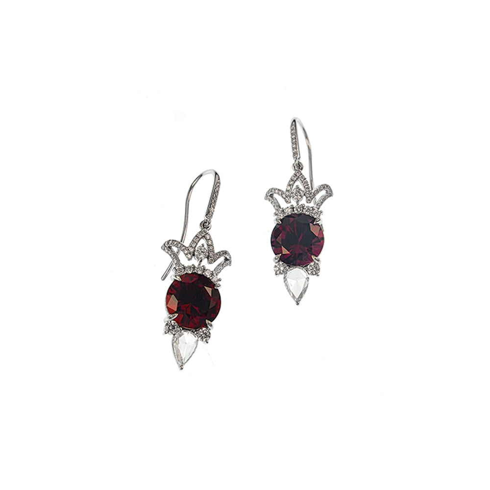 Crowned Garnets Hook Earrings