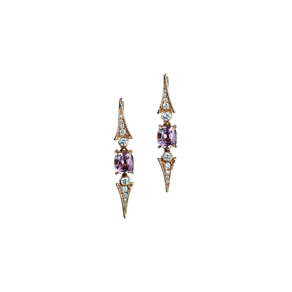 Pink Spinel and Diamond Hook Earrings
