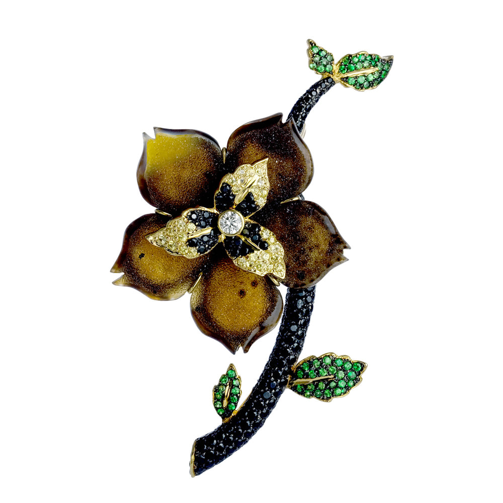 Brown Druzy Agate Flower Pin