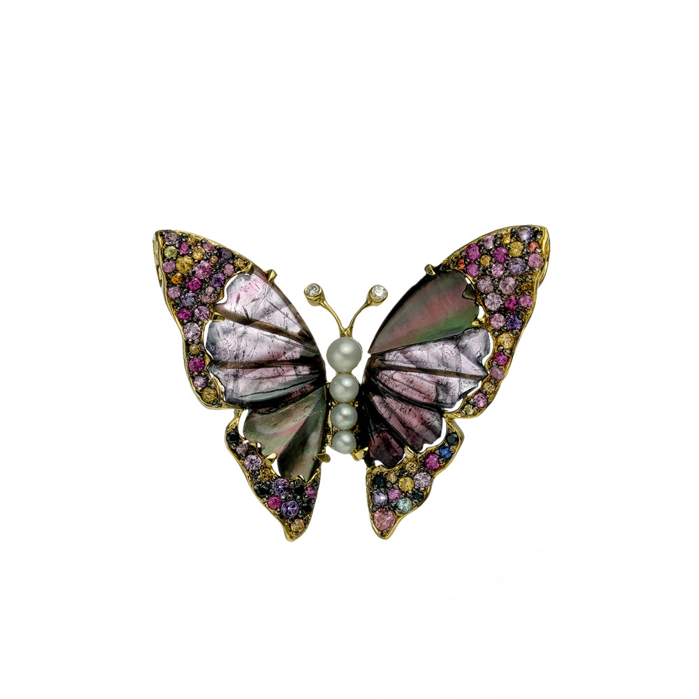Tourmaline and Abalone Shell Butterfly Pendant